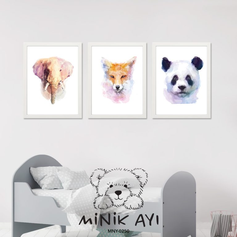 Bebek Odası Duvar Dekorasyonu Fil, Tilki, Panda 3’lü