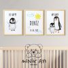 Minik Ayı Bebek Odası İçin Anne Yavru Penguen  3'lü Çerçeve / Tablo Seti
