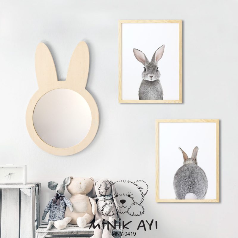 Minik Ayı Bebek Odası Duvar Dekorasyonu Tavşan Aynalı 2’li