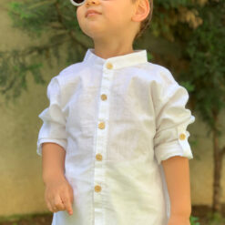 Pamuk Keten Hakim Yaka Beyaz Çocuk Bebek Gömlek Şort İkili Takım