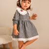 Minik Ayı Siyah Beyaz Pötikareli Kirazlı Elbise