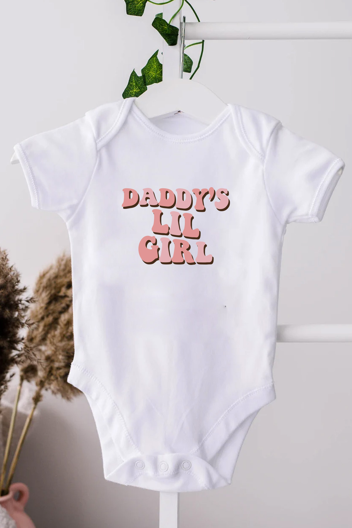 Daddy's Lil Girl Baskılı Bebek Beyaz Body Zıbın - Görsel 6