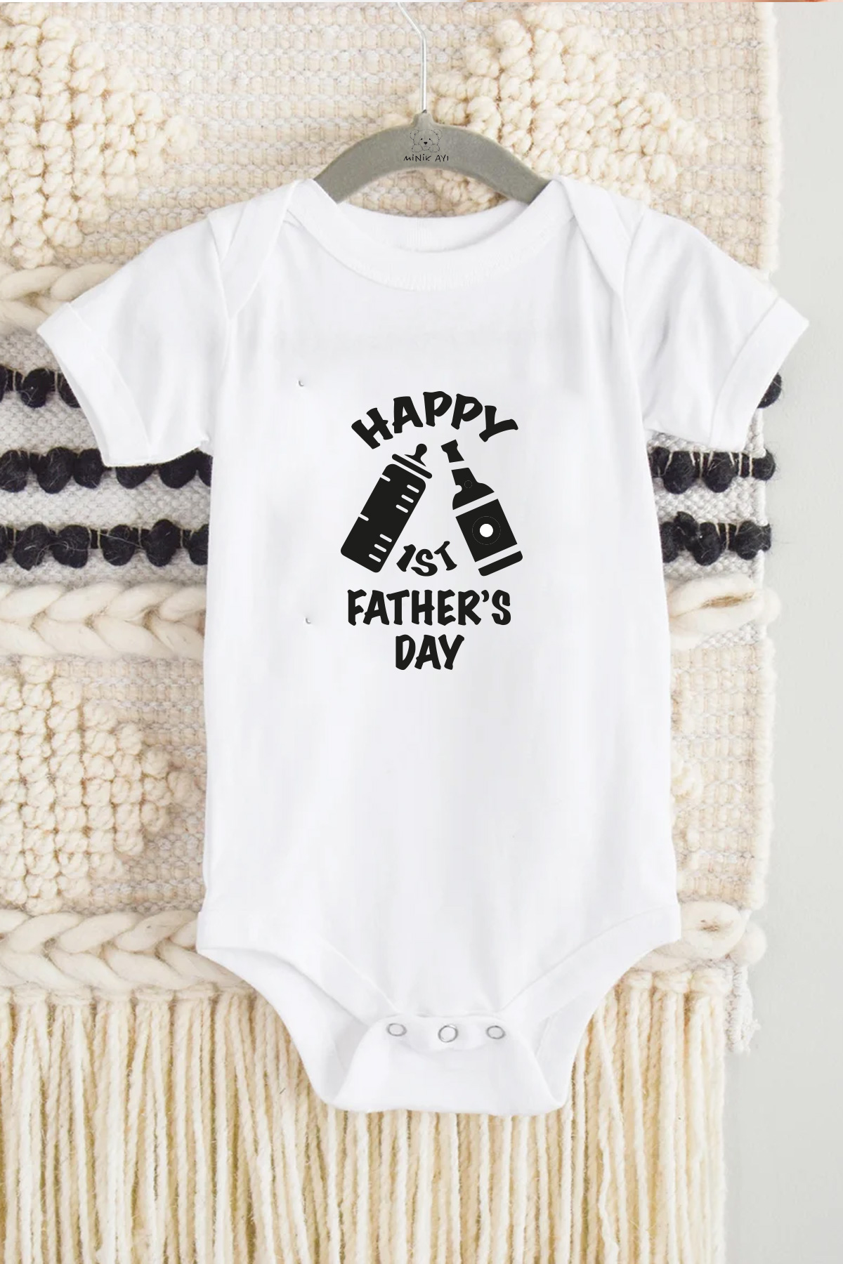 Happy 1ST Father's Day Baskılı Bebek Beyaz Body Zıbın