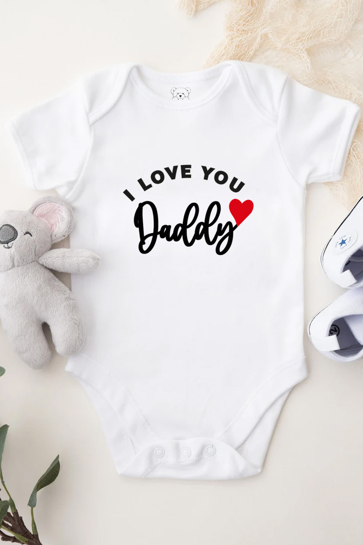 I love you Daddy Baskılı Bebek Beyaz Body Zıbın - Görsel 3