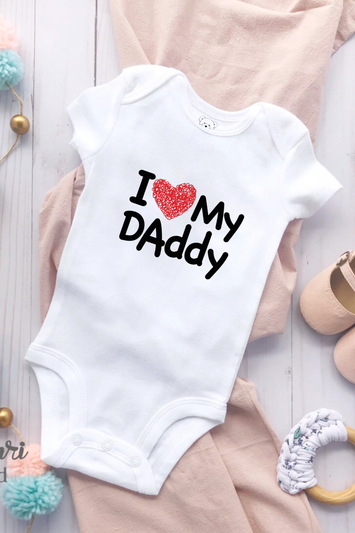 I Love MY DAddy Baskılı Bebek Beyaz Body Zıbın - Görsel 3