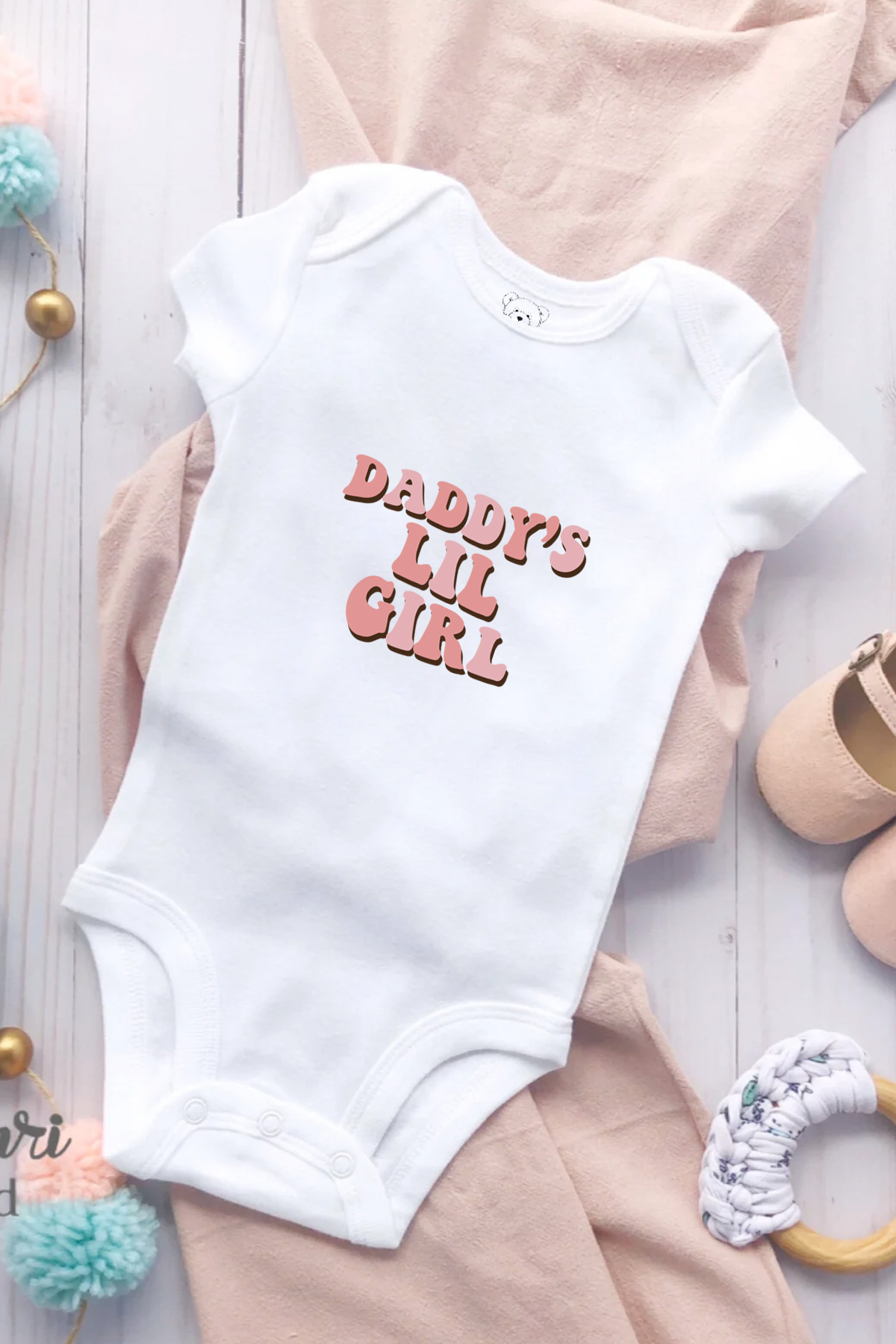 Daddy's Lil Girl Baskılı Bebek Beyaz Body Zıbın