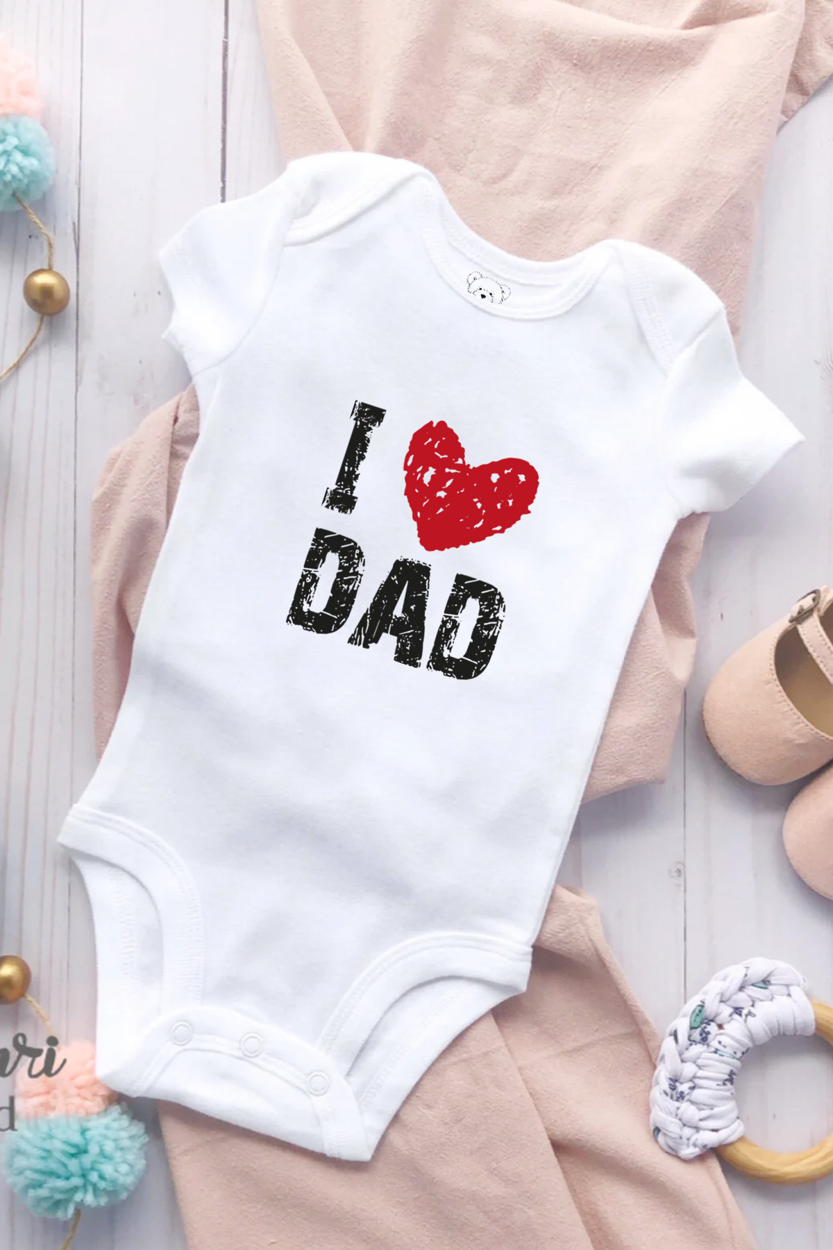 I love DAD Baskılı Bebek Beyaz Body Zıbın - Görsel 3