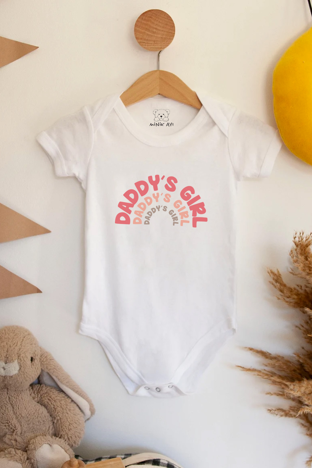 Daddy's Girl Baskılı Bebek Beyaz Body Zıbın - Görsel 4