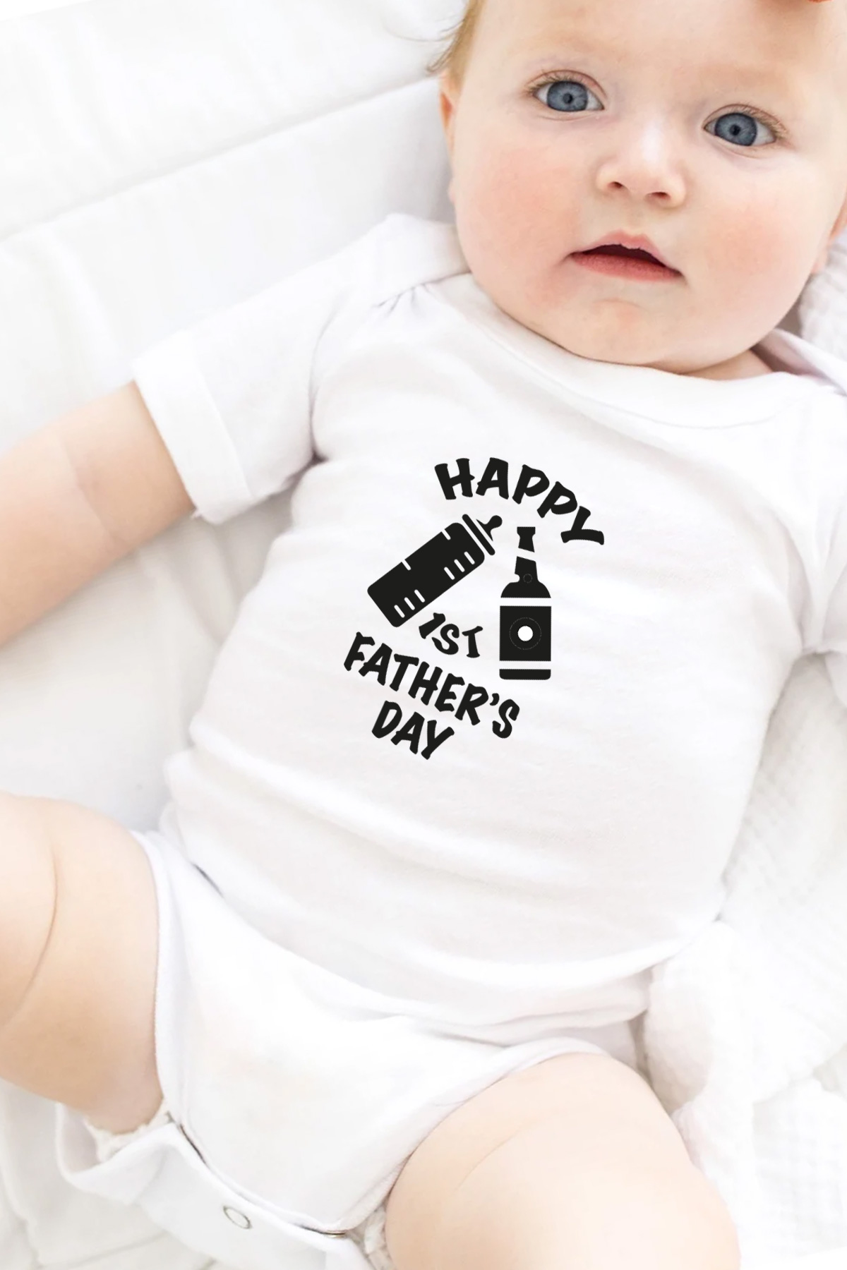 Happy 1ST Father's Day Baskılı Bebek Beyaz Body Zıbın - Görsel 3