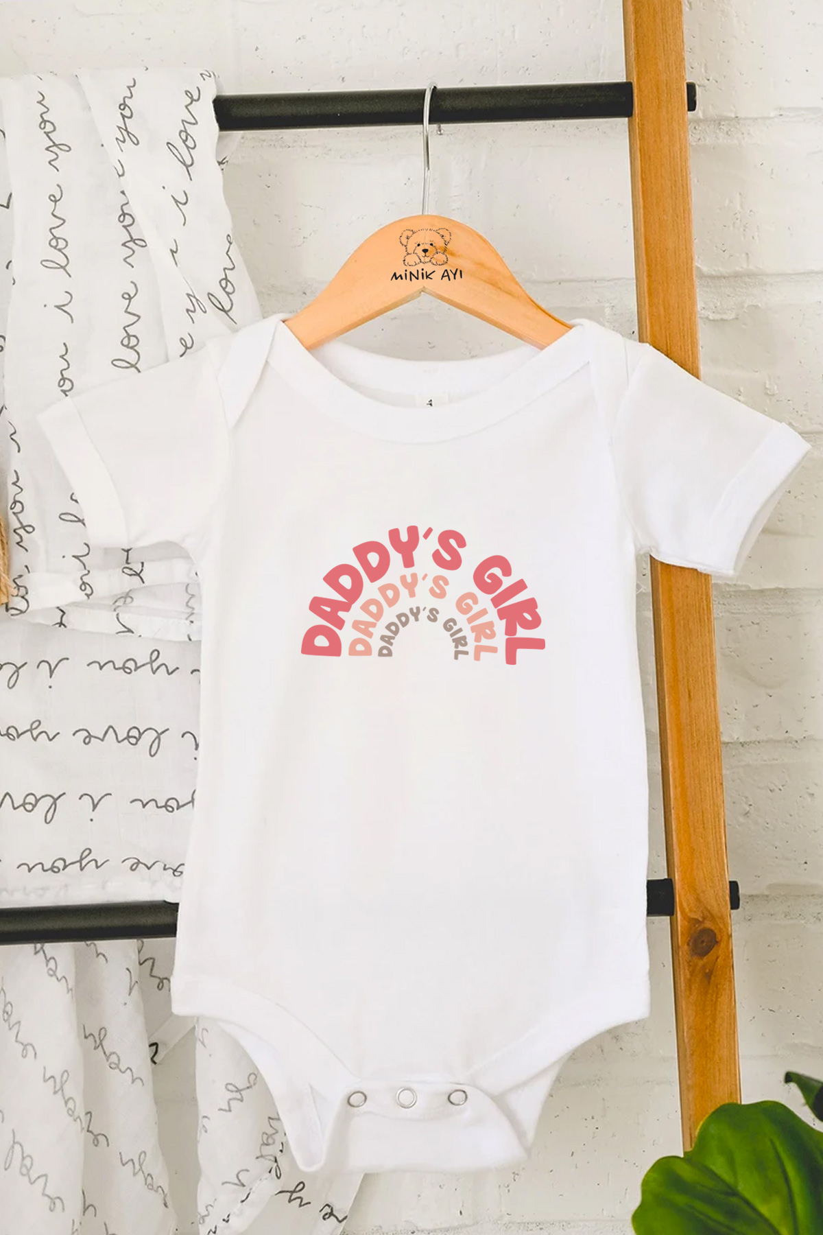 Daddy's Girl Baskılı Bebek Beyaz Body Zıbın - Görsel 3