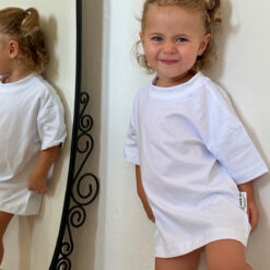 Oversize %100 Pamuklu Unisex Bisiklet Yaka Düz Beyaz Basic Çocuk Tshirt