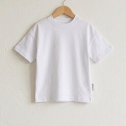 Oversize %100 Pamuklu Unisex Bisiklet Yaka Düz Beyaz Basic Çocuk Tshirt