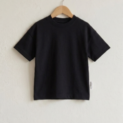 Oversize %100 Pamuklu Unisex Bisiklet Yaka Düz Siyah Basic Çocuk Tshirt